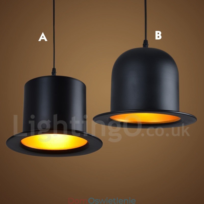 Czarny metalowy kapelusz w kształcie 1 światła retro vintage lampa wisząca
