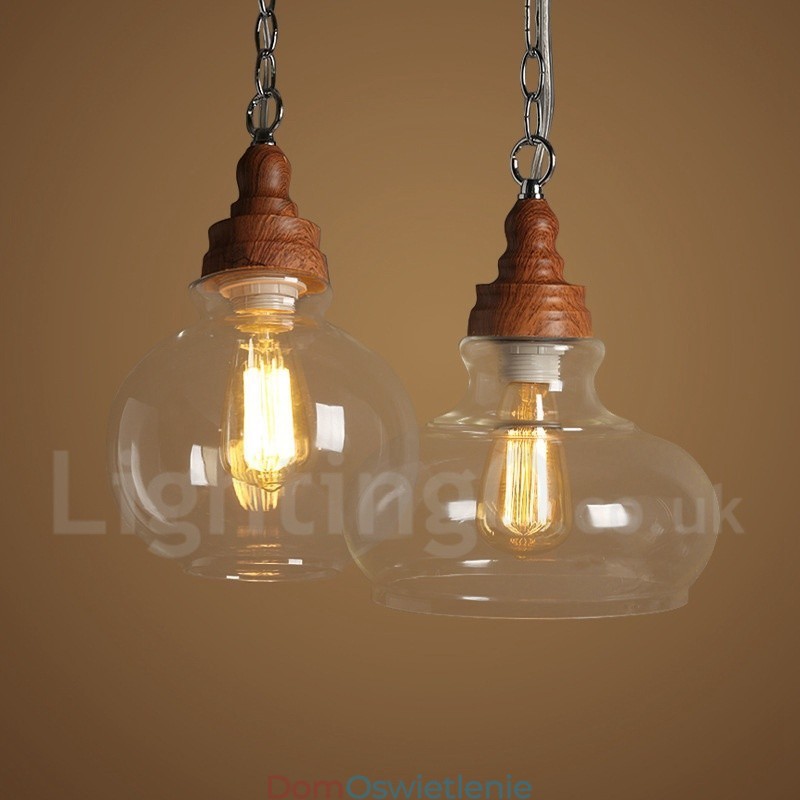 Lampa wisząca retro vintage z kloszem szklanym