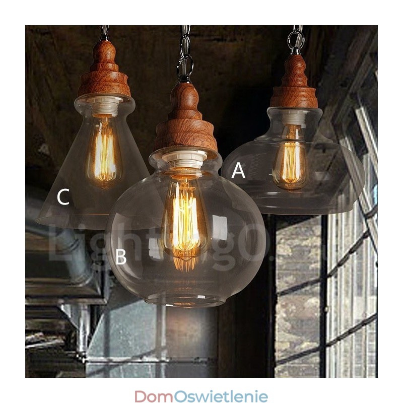 Lampa wisząca retro vintage z kloszem szklanym