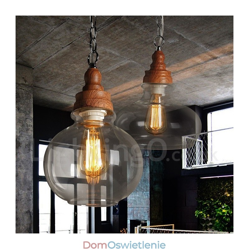 Lampa wisząca retro vintage z kloszem szklanym