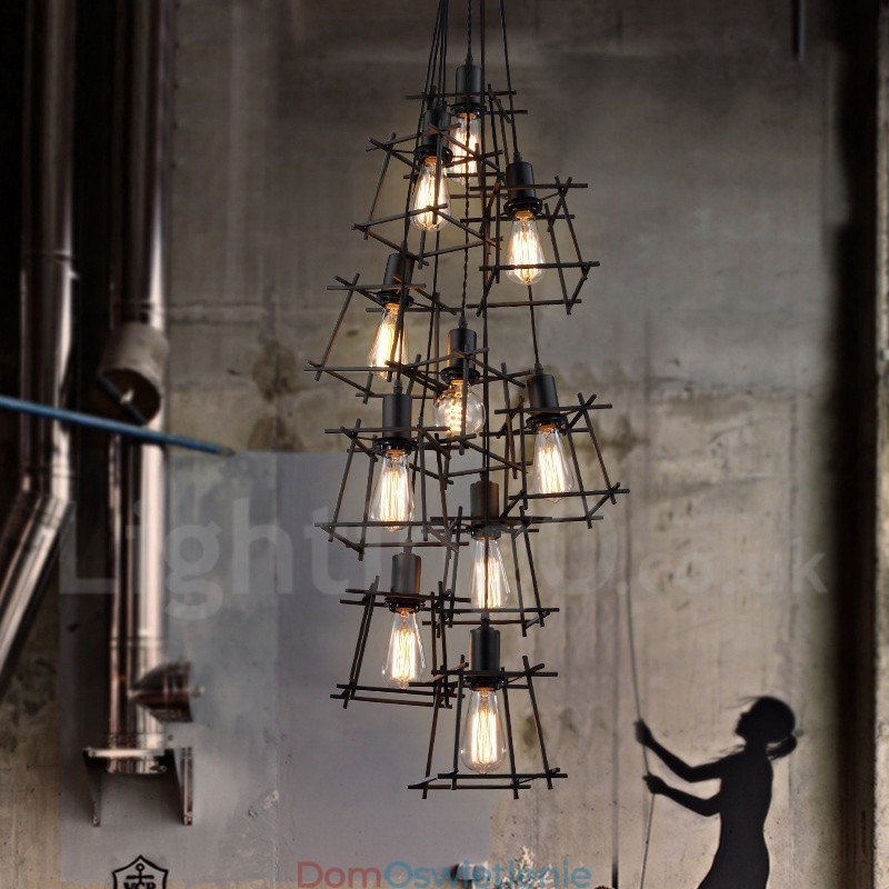 Lampa wisząca z metalu w stylu retro vintage (wiele kloszy, z jednym zamontowanym na stałe) (Proszę wybrać ilość kloszy poniżej)