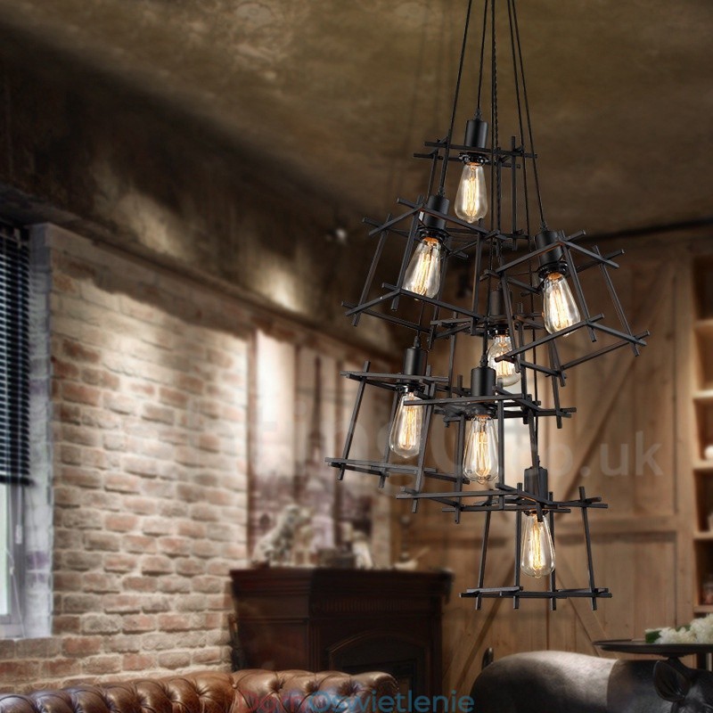 Lampa wisząca z metalu w stylu retro vintage (wiele kloszy, z jednym zamontowanym na stałe) (Proszę wybrać ilość kloszy poniżej)