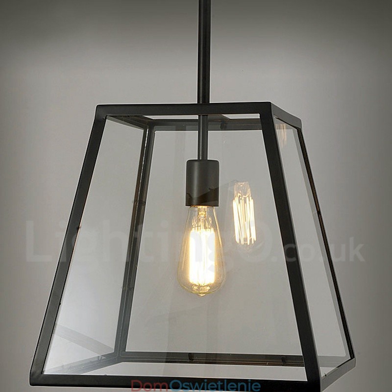 Lampa wisząca z metalu w stylu vintage z kloszem szklanym