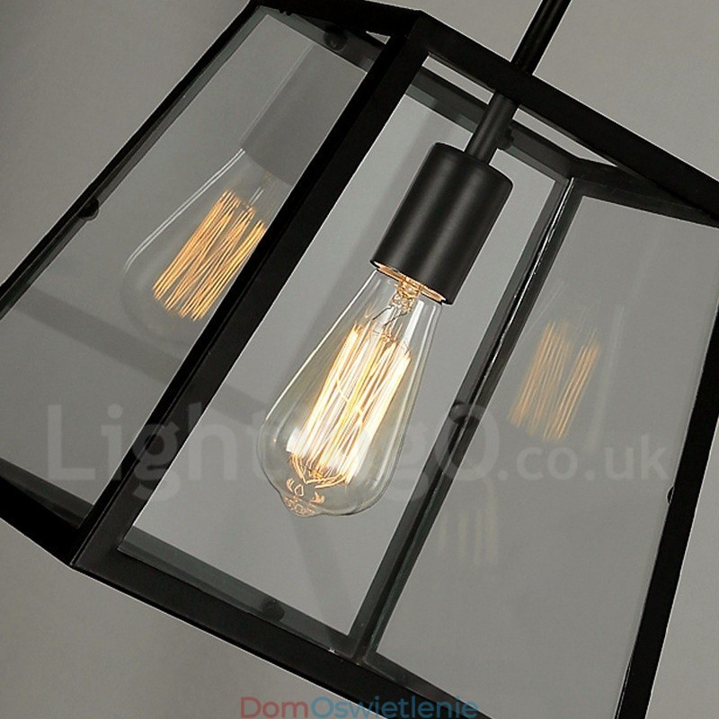 Lampa wisząca z metalu w stylu vintage z kloszem szklanym