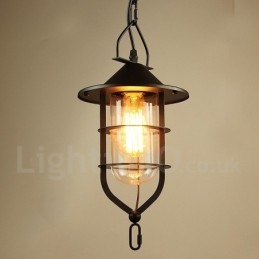 Lampa wisząca z metalu w stylu vintage z kloszem szklanym