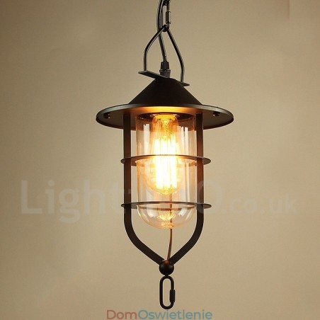 Lampa wisząca z metalu w stylu vintage z kloszem szklanym Lampa wisząca z metalu w stylu vintage z kloszem szklanym
