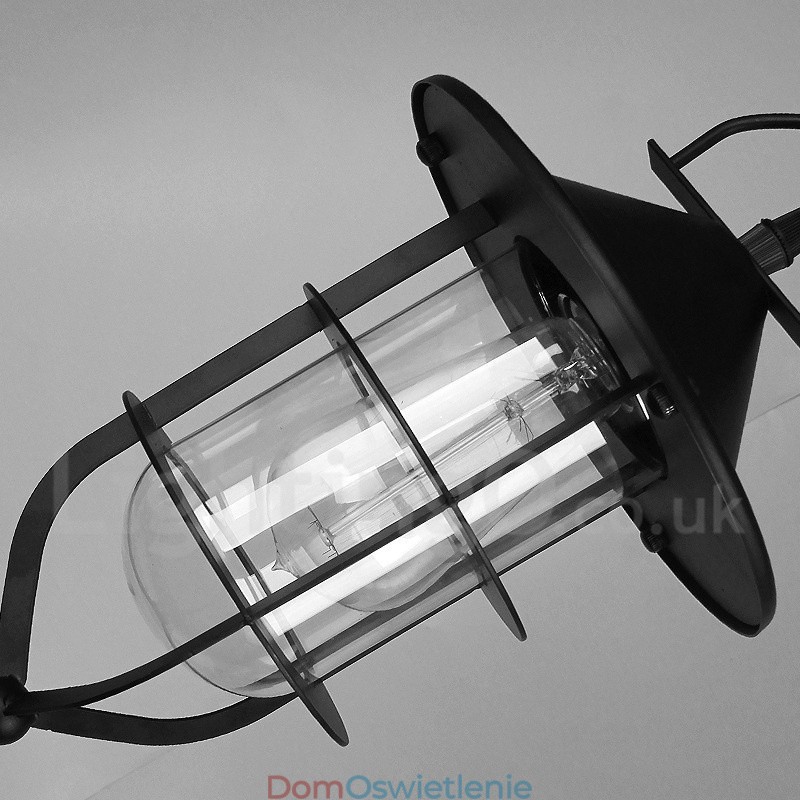 Lampa wisząca z metalu w stylu vintage z kloszem szklanym