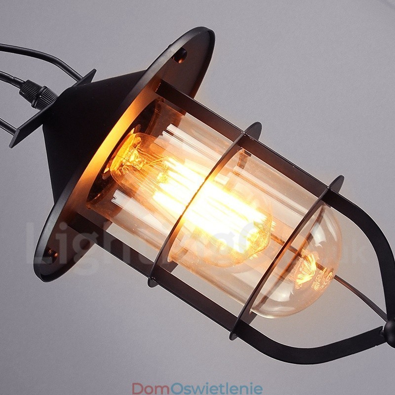Lampa wisząca z metalu w stylu vintage z kloszem szklanym
