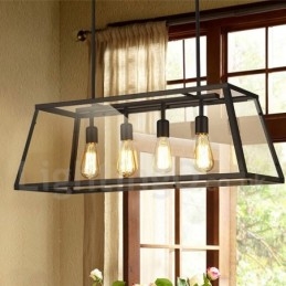 Rustykalna lampa wisząca z metalu w stylu vintage Lodge z kloszem szklanym