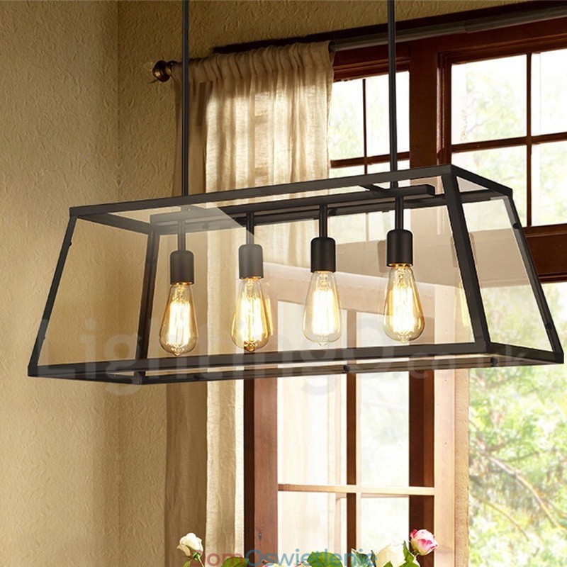 Rustykalna lampa wisząca z metalu w stylu vintage Lodge z kloszem szklanym