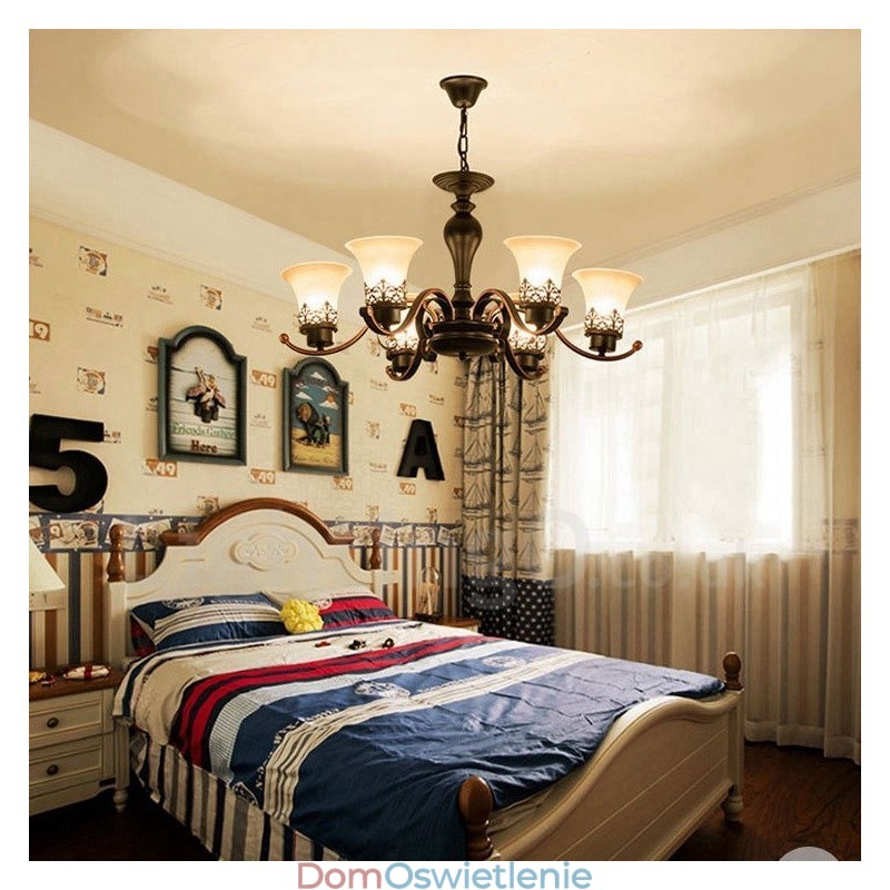 6-punktowy, rustykalny, zintegrowany metalowy żyrandol