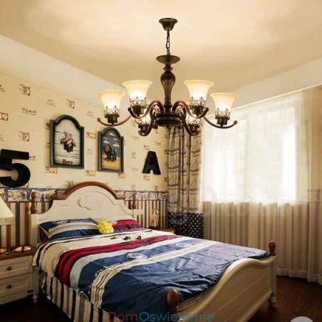 6-punktowy, rustykalny, zintegrowany metalowy żyrandol