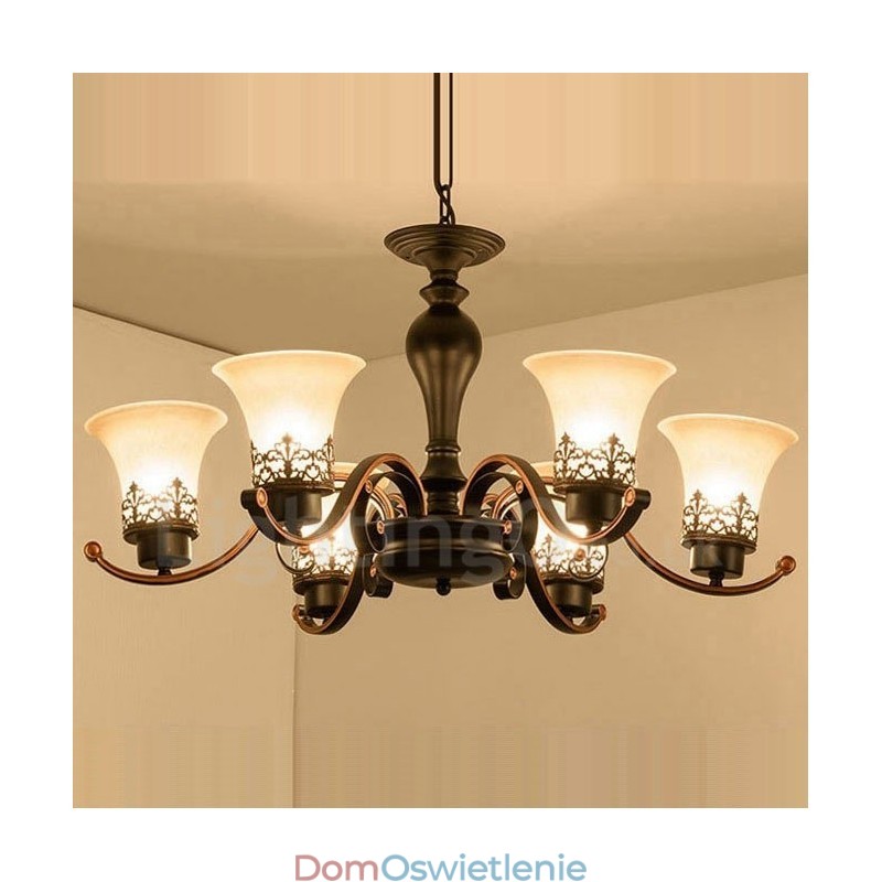 6-punktowy, rustykalny, zintegrowany metalowy żyrandol