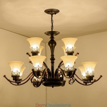 12-punktowy, rustykalny, zintegrowany metalowy żyrandol