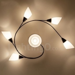 6-punktowy, rustykalny, zintegrowany żyrandol Lodge z kloszem szklanym