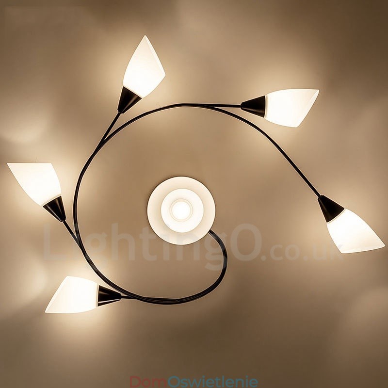 6-punktowy, rustykalny, zintegrowany żyrandol Lodge z kloszem szklanym