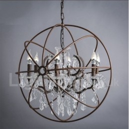 Średnica 60CM 80CM Vintage Kryształ Malowanie Metalowy Żyrandol Rdzawy Kolor Wisząca Lampa