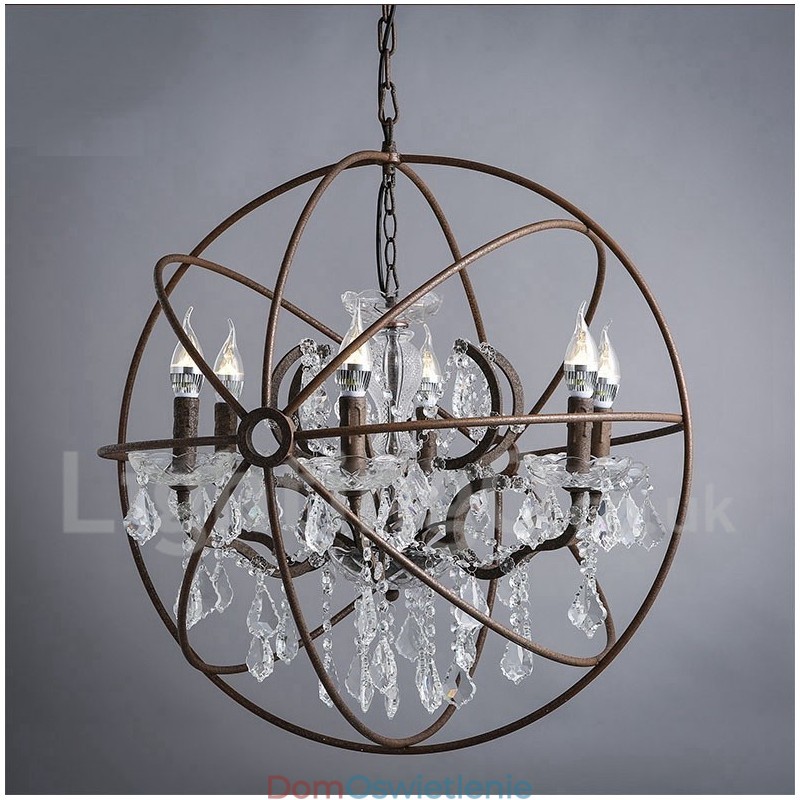 Średnica 60CM 80CM Vintage Kryształ Malowanie Metalowy Żyrandol Rdzawy Kolor Wisząca Lampa