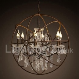 Średnica 60CM 80CM Vintage Kryształ Malowanie Metalowy Żyrandol Rdzawy Kolor Wisząca Lampa