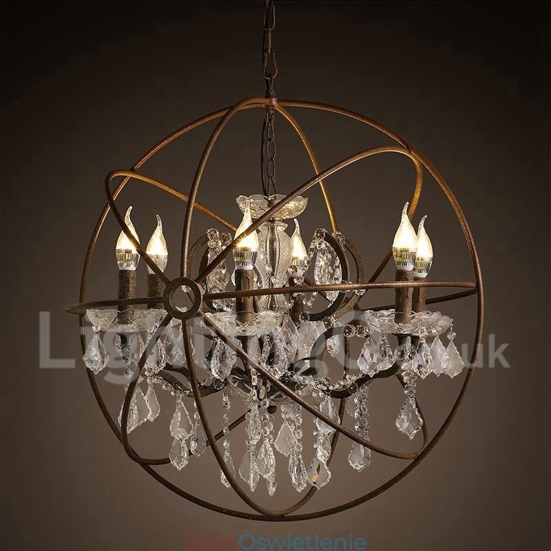 Średnica 60CM 80CM Vintage Kryształ Malowanie Metalowy Żyrandol Rdzawy Kolor Wisząca Lampa