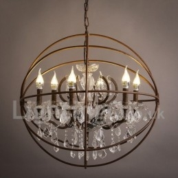 Średnica 60CM 80CM Vintage Kryształ Malowanie Metalowy Żyrandol Rdzawy Kolor Wisząca Lampa