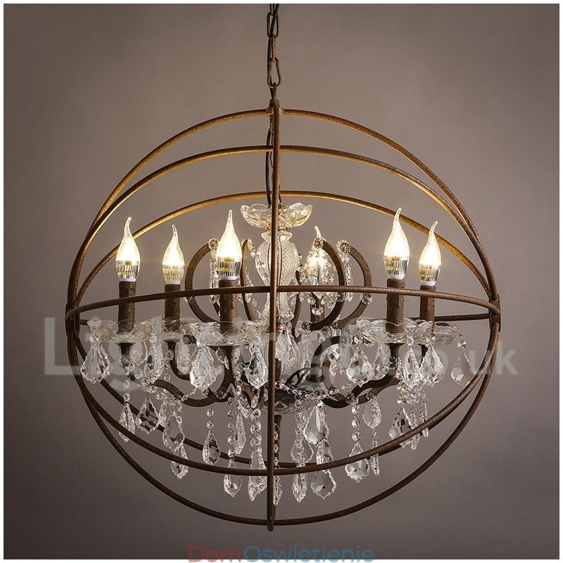 Średnica 60CM 80CM Vintage Kryształ Malowanie Metalowy Żyrandol Rdzawy Kolor Wisząca Lampa