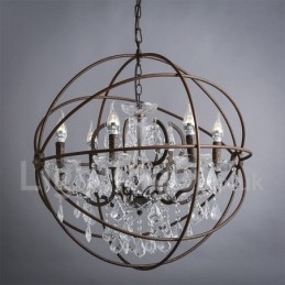 Średnica 60CM 80CM Vintage Kryształ Malowanie Metalowy Żyrandol Rdzawy Kolor Wisząca Lampa