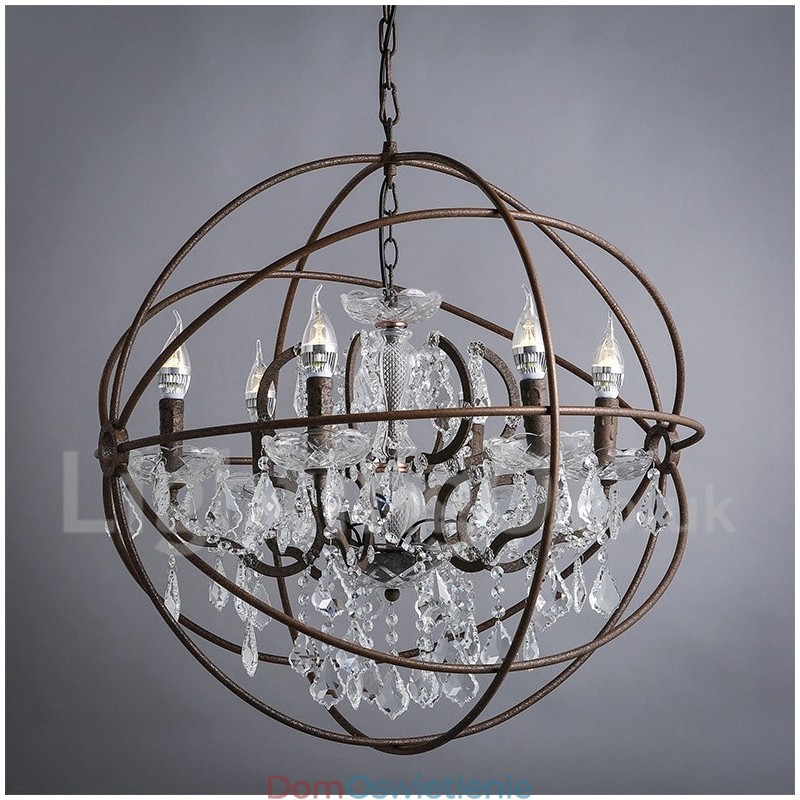 Średnica 60CM 80CM Vintage Kryształ Malowanie Metalowy Żyrandol Rdzawy Kolor Wisząca Lampa