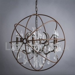 Średnica 60CM 80CM Vintage Kryształ Malowanie Metalowy Żyrandol Rdzawy Kolor Wisząca Lampa