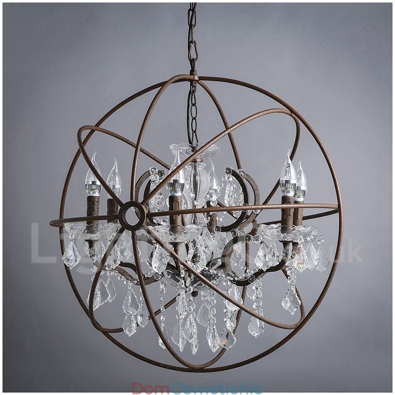 Średnica 60CM 80CM Vintage Kryształ Malowanie Metalowy Żyrandol Rdzawy Kolor Wisząca Lampa