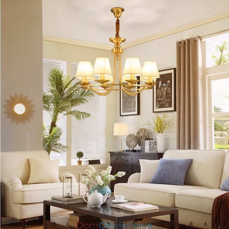 Mosiężny 8-punktowy rustykalny zintegrowany metalowy żyrandol miedziany