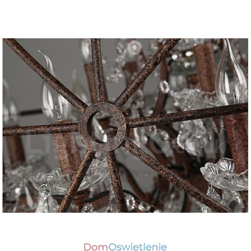 Średnica 60CM 80CM Vintage Kryształ Malowanie Metalowy Żyrandol Rdzawy Kolor Wisząca Lampa