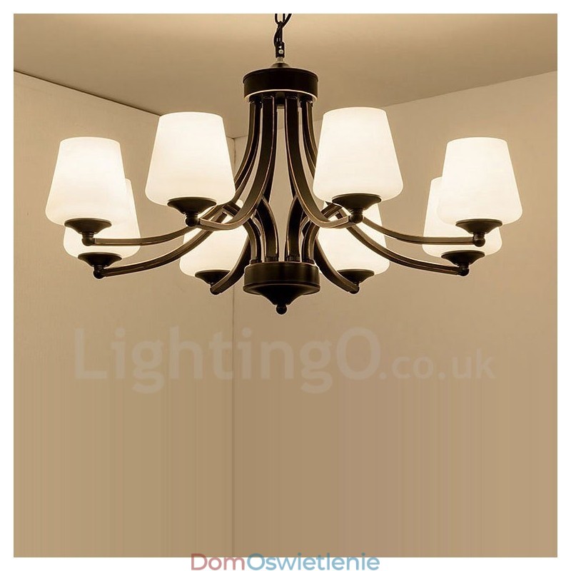 8-punktowy, rustykalny, zintegrowany metalowy żyrandol