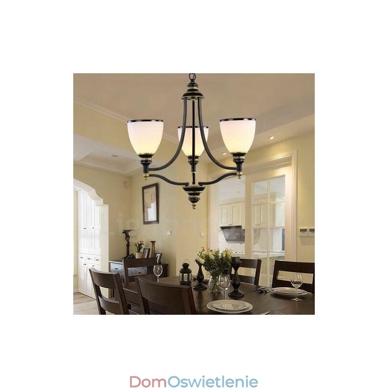 3-punktowy, rustykalny, zintegrowany metalowy żyrandol