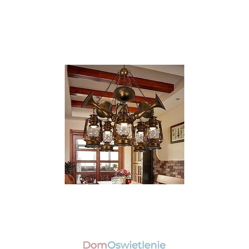 Rustykalny domek Vintage Retro Country Globe Malowanie Funkcja dla Projektantów Stylu Mini Metalowy Żyrandol