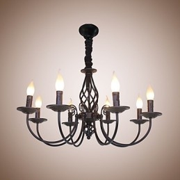 Europejska prosta lampa żelazna lampa świeca 8 żyrandol