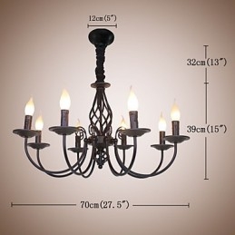 Europejska prosta lampa żelazna lampa świeca 8 żyrandol