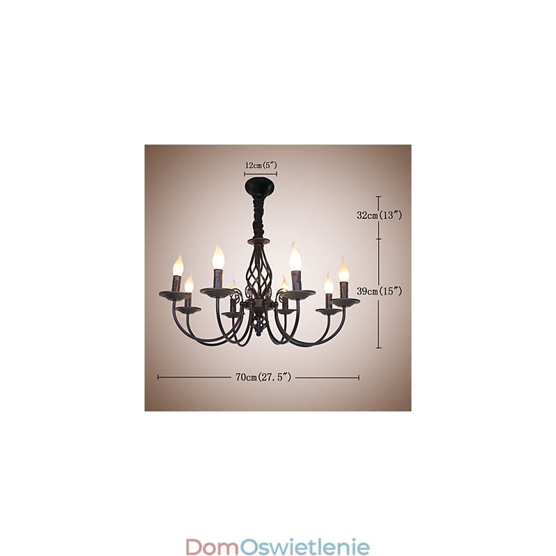 Europejska prosta lampa żelazna lampa świeca 8 żyrandol