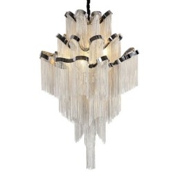 Aluminiowy żyrandol Stream Designerska lampa wisząca w kolorze srebrnym Schody spiralne