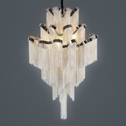 Aluminiowy żyrandol Stream Designerska lampa wisząca w kolorze srebrnym Schody spiralne