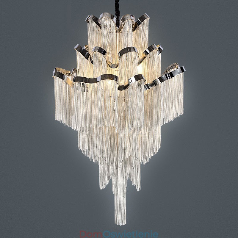 Aluminiowy żyrandol Stream Designerska lampa wisząca w kolorze srebrnym Schody spiralne