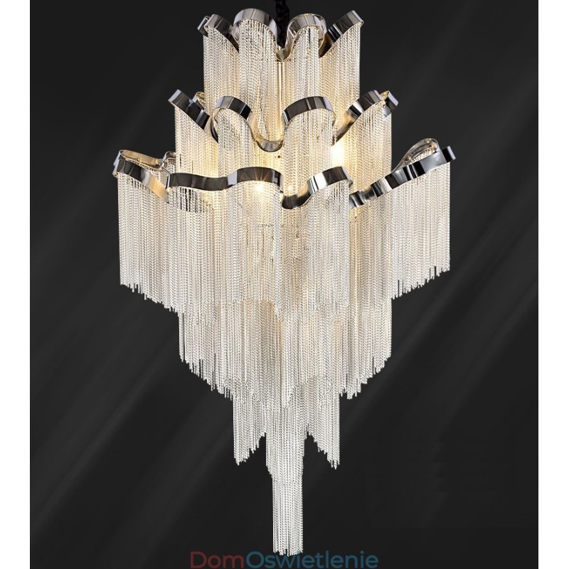 Aluminiowy żyrandol Stream Designerska lampa wisząca w kolorze srebrnym Schody spiralne
