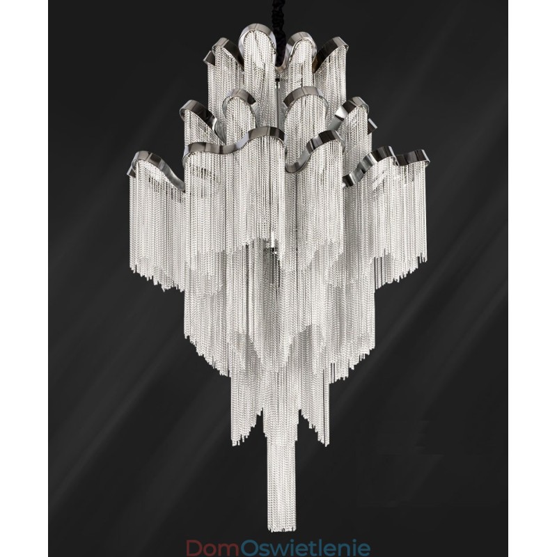 Aluminiowy żyrandol Stream Designerska lampa wisząca w kolorze srebrnym Schody spiralne