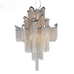 Aluminiowy żyrandol Stream Designerska lampa wisząca w kolorze srebrnym Schody spiralne