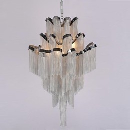 Aluminiowy żyrandol Stream Designerska lampa wisząca w kolorze srebrnym Schody spiralne