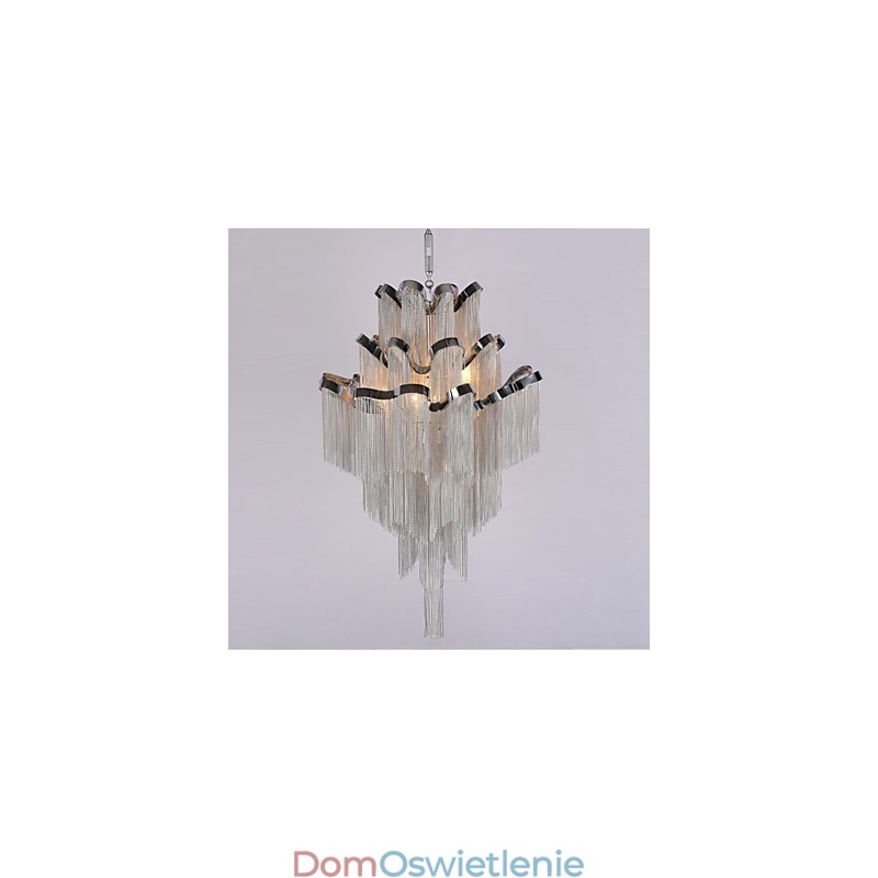 Aluminiowy żyrandol Stream Designerska lampa wisząca w kolorze srebrnym Schody spiralne