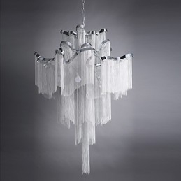 Aluminiowy żyrandol Stream Designerska lampa wisząca w kolorze srebrnym Schody spiralne