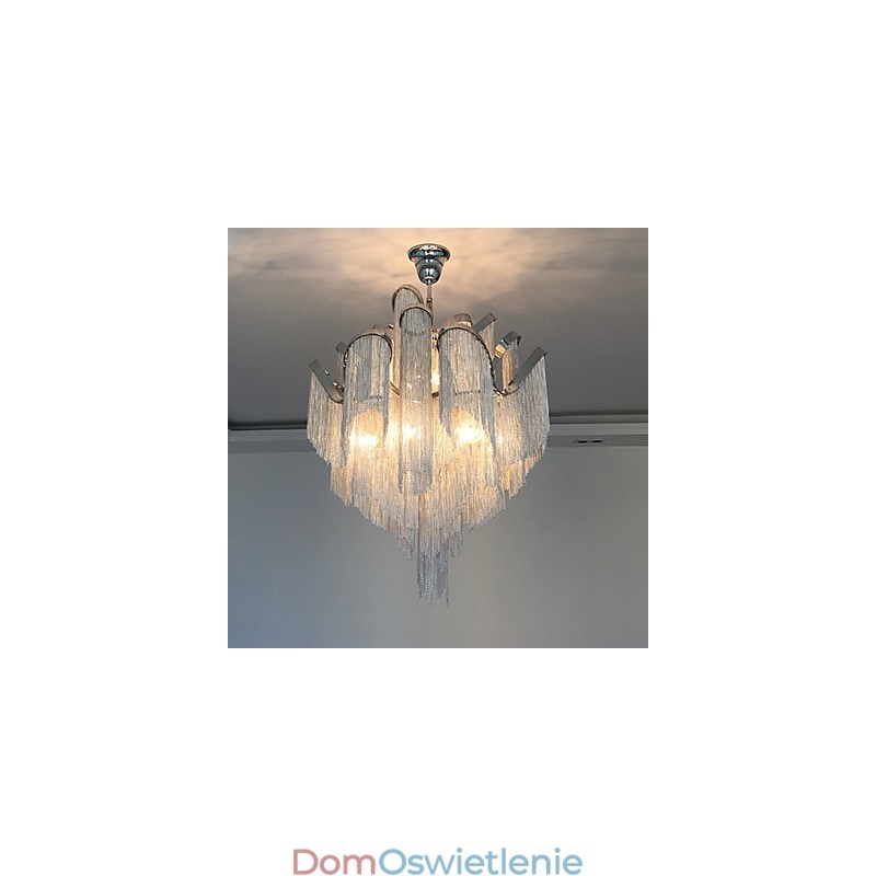 Aluminiowy żyrandol Stream Designerska lampa wisząca w kolorze srebrnym Schody spiralne
