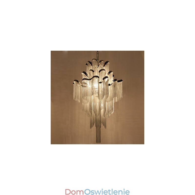 Aluminiowy żyrandol Stream Designerska lampa wisząca w kolorze srebrnym Schody spiralne