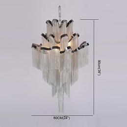 Aluminiowy żyrandol Stream Designerska lampa wisząca w kolorze srebrnym Schody spiralne